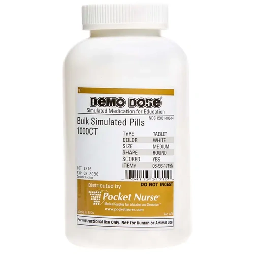 Demo Dose® Tablet White Medium Round Scored- 1000 Pills/Jar