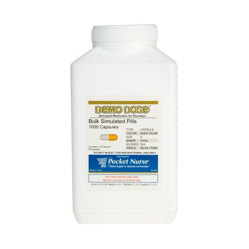 Demo Dose Capsule White/Yellow Medium Oval- 1000 Pills/Jar