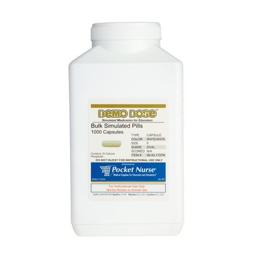 Demo Dose Capsule White/White Medium Oval- 1000 Pills/Jar