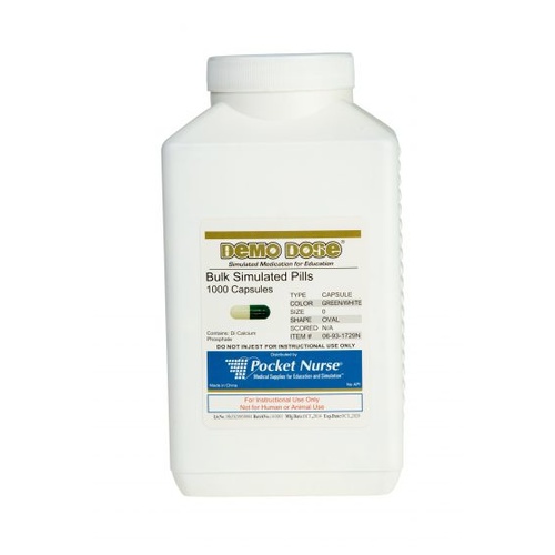 Demo Dose Capsule Green/White Medium Oval- 1000 Pills/Jar